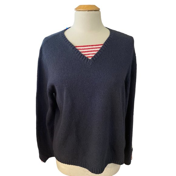 Monterey Bay Patriotic Nautical Stripes Crochet Stars Slub Cotton Sweater-M - Picture 5 of 13